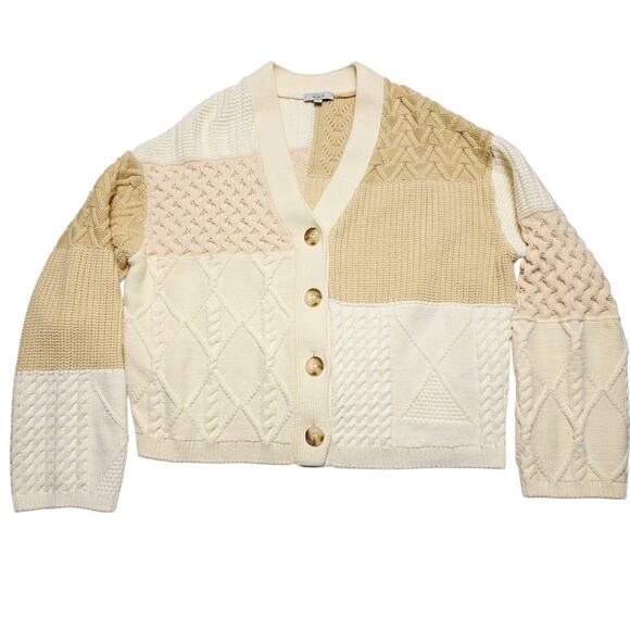 Rails Reese V-Neck Cardigan Cream Patchwork Button-down Sweater Size Small Women - Picture 1 of 10